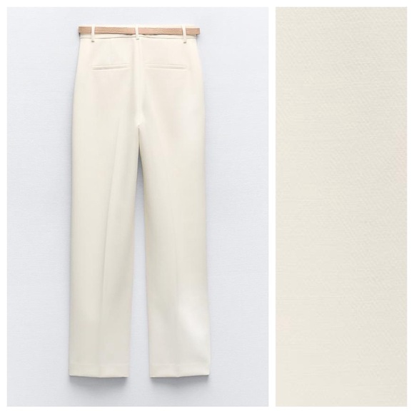NWT. Zara Ecru Viscose Blend Belted Straight Leg Pants. Size S. - Picture 7 of 11